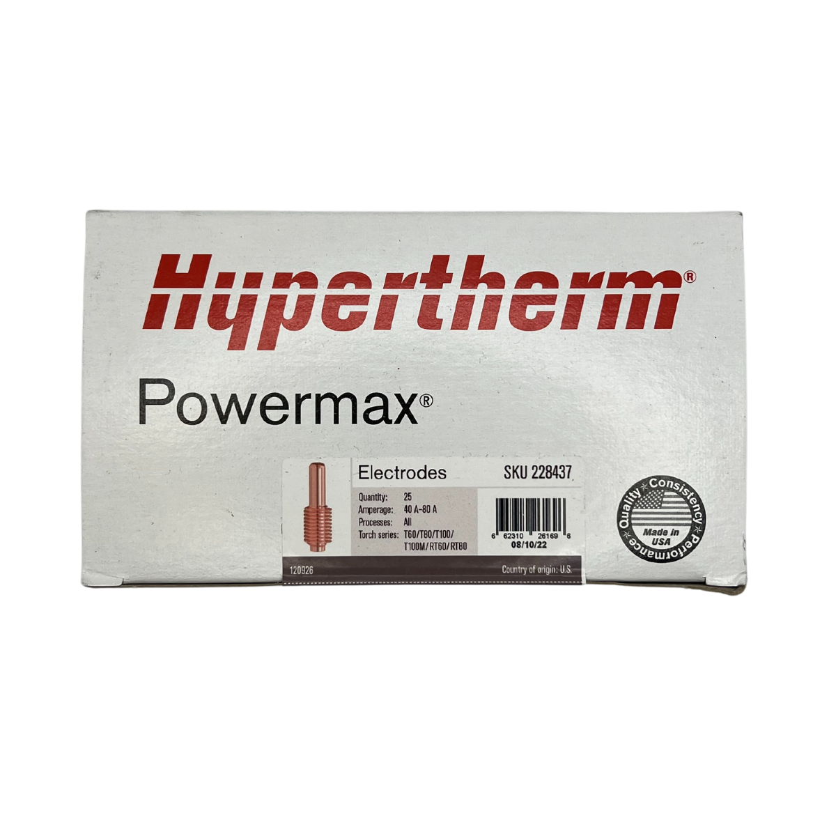 Hypertherm #228437 - Bulk Pack Electrode T100 40-80A contains 120926
